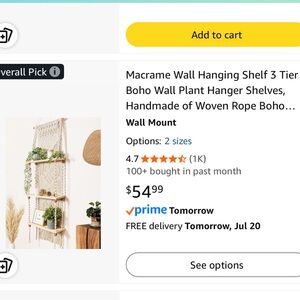 Macrame Wall Hanging Shelf - Cream with Dark Shelves